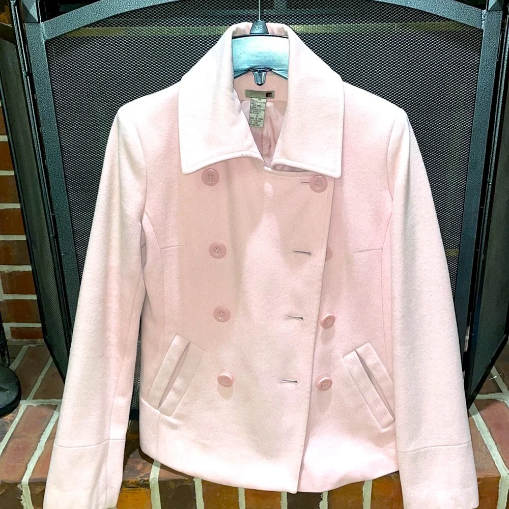 💕Soft Pink Wool Blend Double Breasted Peacoat Winter Coat💕 - Picture 3 of 6
